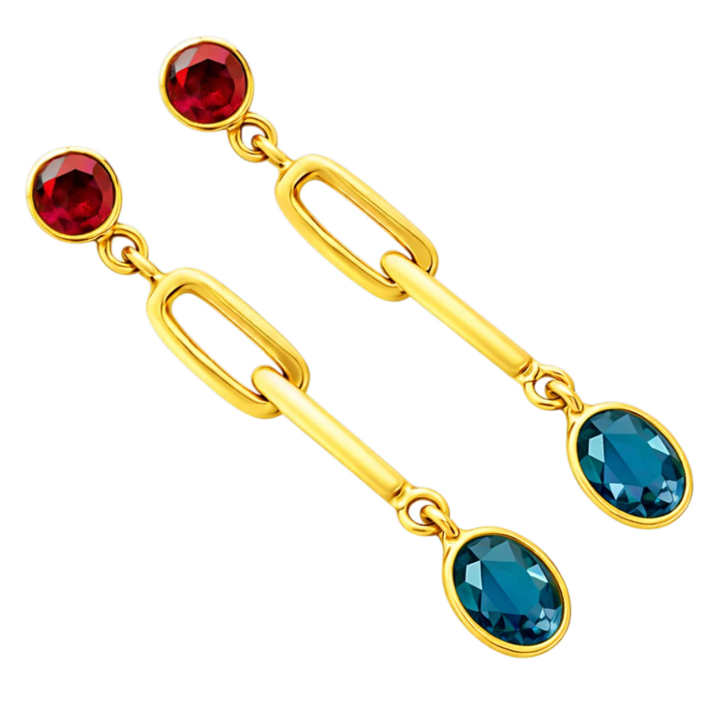 Elegant 18K Gold Plated Colored Gemstone Chain Dangle Earrings BIE1027