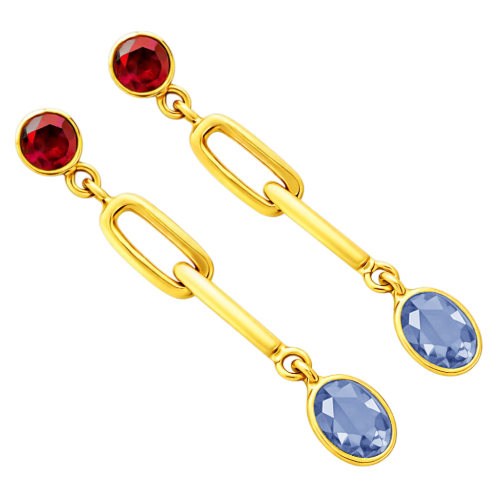 Elegant 18K Gold Plated Colored Gemstone Chain Dangle Earrings BIE1027
