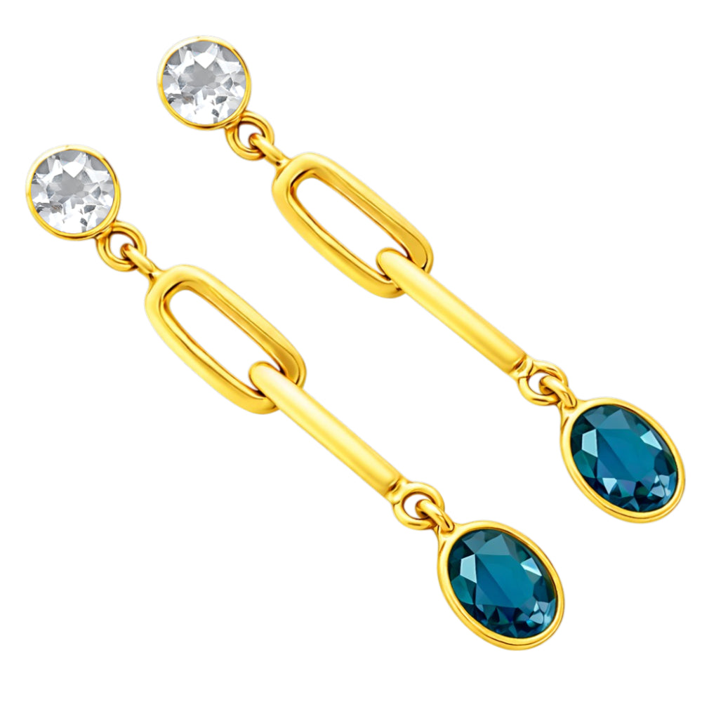 Elegant 18K Gold Plated Colored Gemstone Chain Dangle Earrings BIE1027