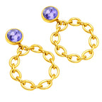 Fashionable 18K Gold Plated Tanzanite, White Zircon, Green & Black Onyx Chain Earrings for Ethnic & Western Wear BIE1028