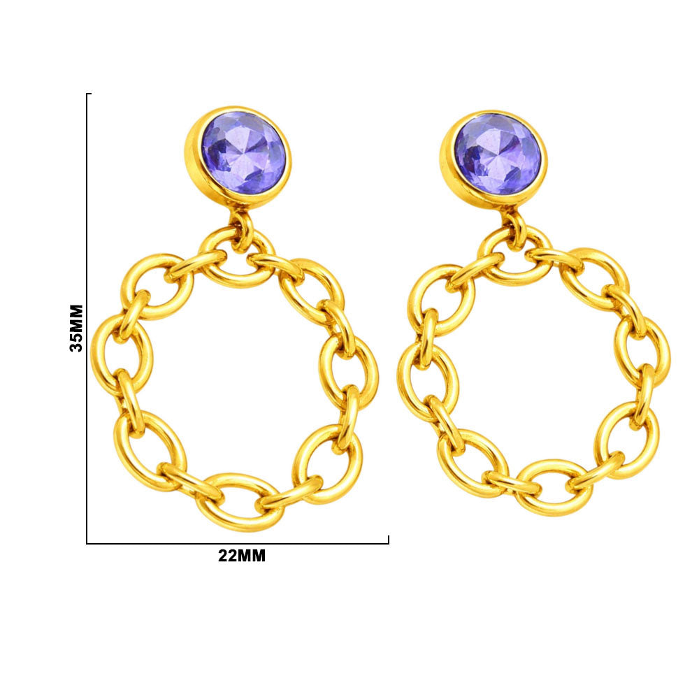 Fashionable 18K Gold Plated Tanzanite, White Zircon, Green & Black Onyx Chain Earrings for Ethnic & Western Wear BIE1028