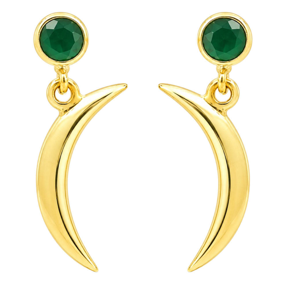 18K Gold Plated Crescent Moon Western Wear Earrings with Colorful Gemstone BIE1029