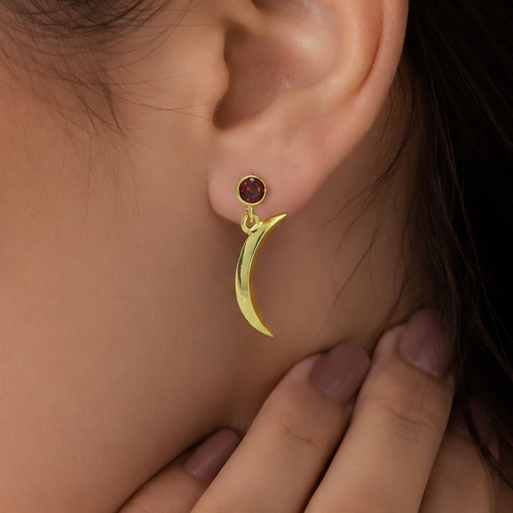 18K Gold Plated Crescent Moon Western Wear Earrings with Colorful Gemstone BIE1029