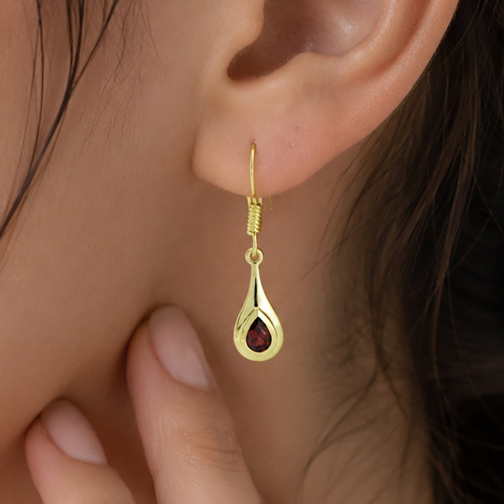 18K Gold Plated Pear Cut Colorful Stone Teardrop Dangle Earrings for Women BIE1030
