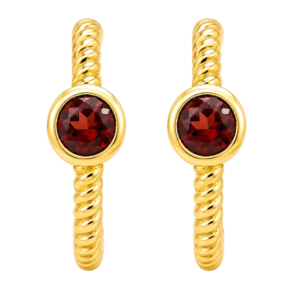 18K Gold Plated Twisted Rope Texture Hoops Earrings With Colorful Gemstone for Women BIE1031