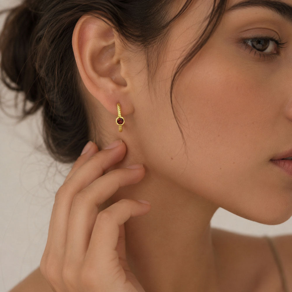 18K Gold Plated Twisted Rope Texture Hoops Earrings With Colorful Gemstone for Women BIE1031