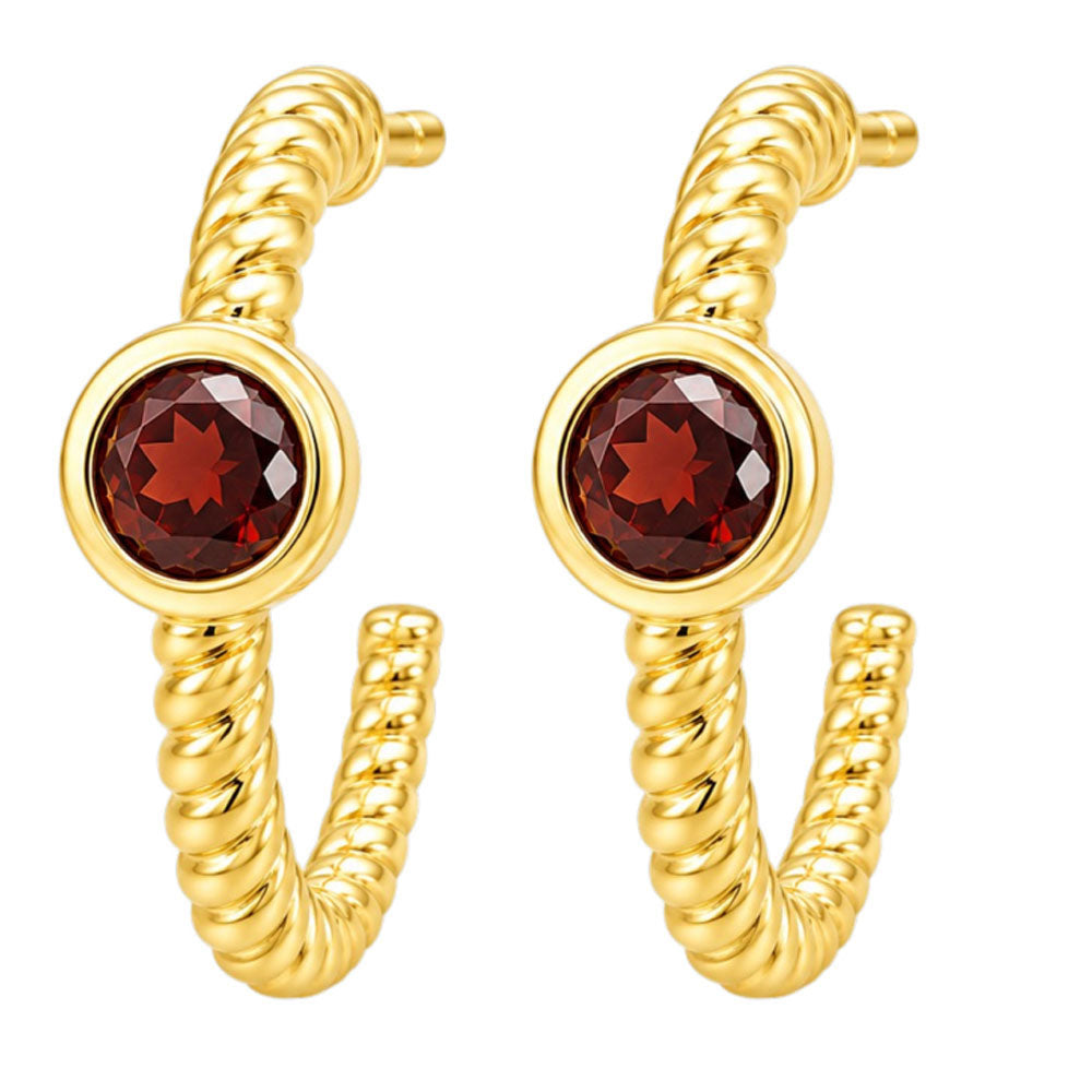18K Gold Plated Twisted Rope Texture Hoops Earrings With Colorful Gemstone for Women BIE1031