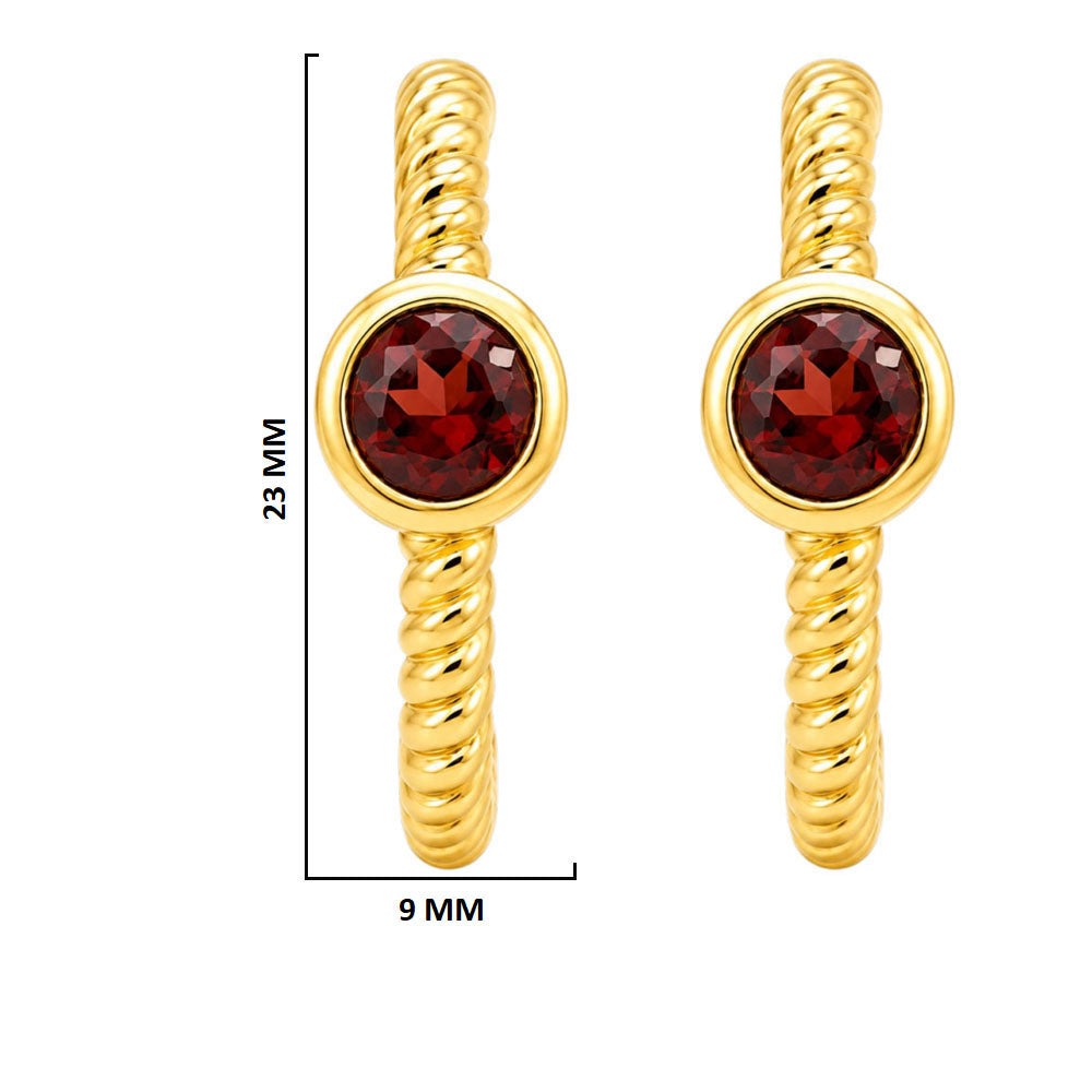 18K Gold Plated Twisted Rope Texture Hoops Earrings With Colorful Gemstone for Women BIE1031