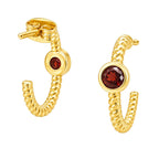 18K Gold Plated Twisted Rope Texture Hoops Earrings With Colorful Gemstone for Women BIE1031