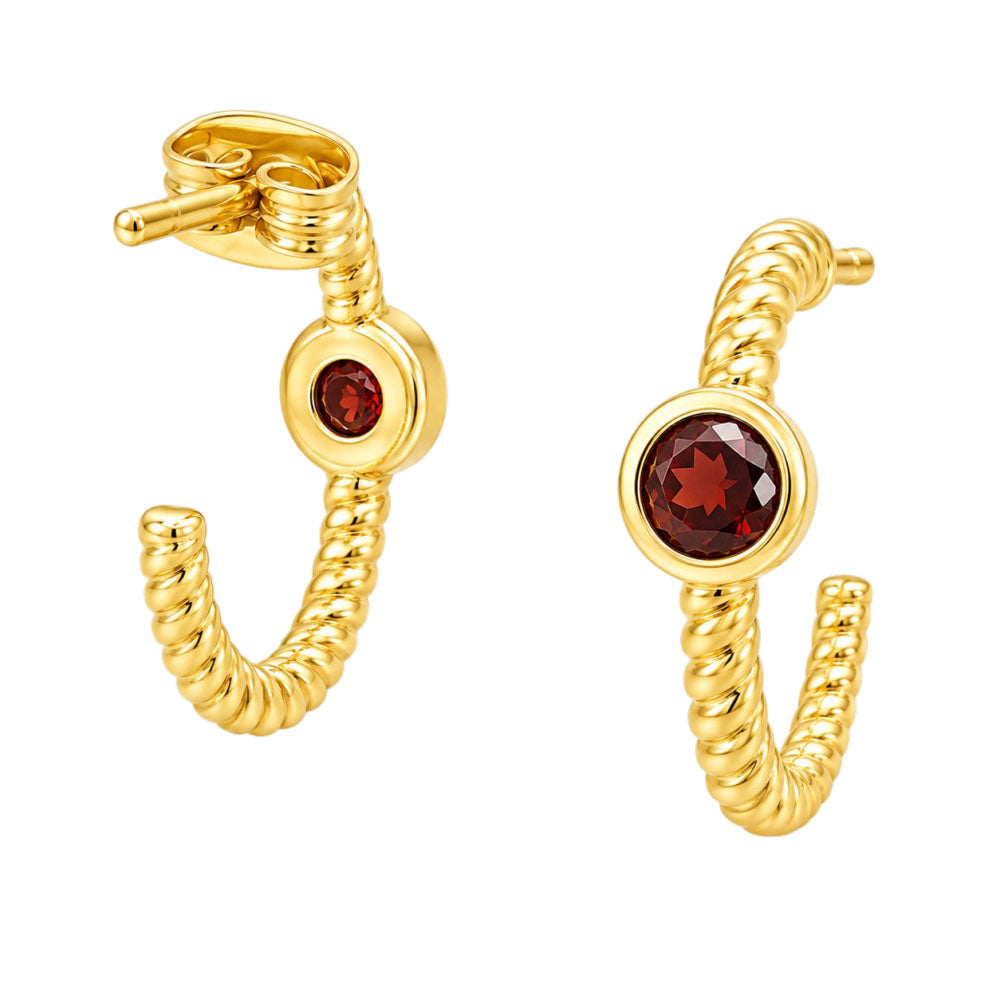 18K Gold Plated Twisted Rope Texture Hoops Earrings With Colorful Gemstone for Women BIE1031