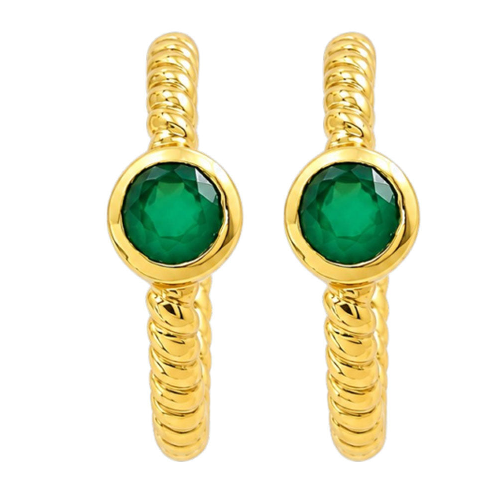 18K Gold Plated Twisted Rope Texture Hoops Earrings With Colorful Gemstone for Women BIE1031