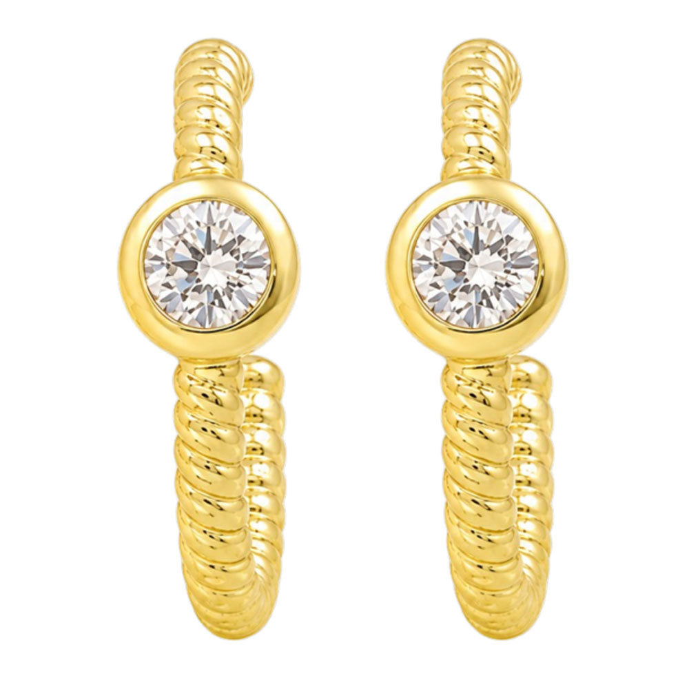 18K Gold Plated Twisted Rope Texture Hoops Earrings With Colorful Gemstone for Women BIE1031