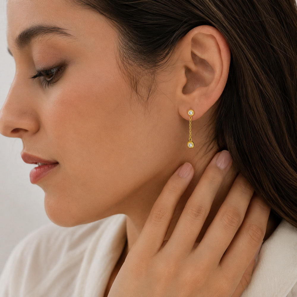 18K Gold Plated Long Chain Dangle Drop Earrings With Colorful Gemstone for Women BIE1032