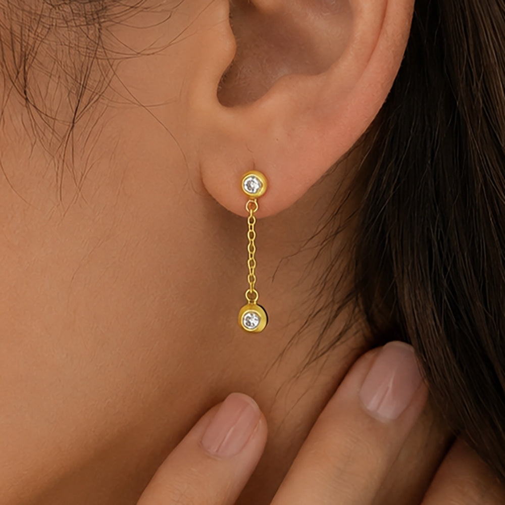 18K Gold Plated Long Chain Dangle Drop Earrings With Colorful Gemstone for Women BIE1032