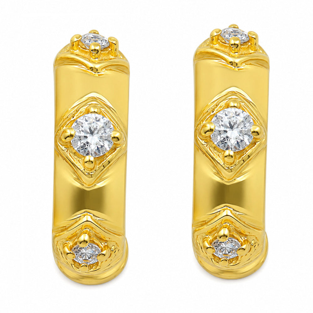 18K Gold Plated Geometric Huggie Earrings With Colorful Gemstone for Women BIE1033
