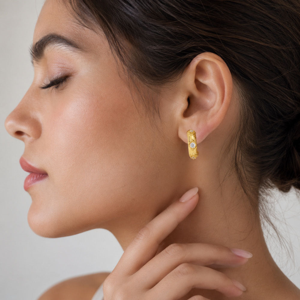 18K Gold Plated Geometric Huggie Earrings With Colorful Gemstone for Women BIE1033