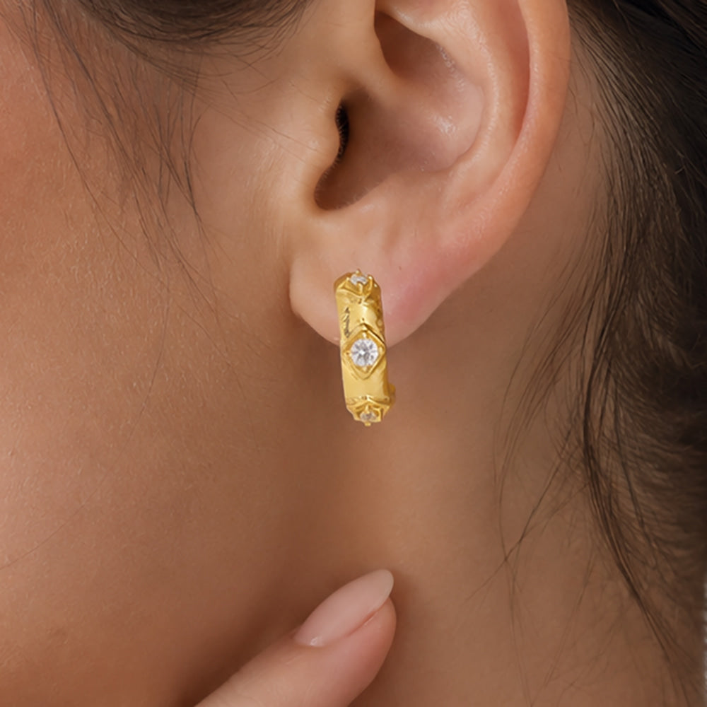 18K Gold Plated Geometric Huggie Earrings With Colorful Gemstone for Women BIE1033