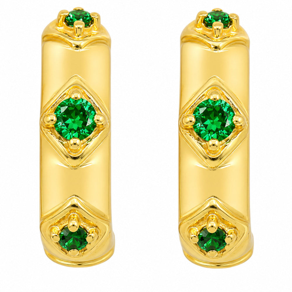18K Gold Plated Geometric Huggie Earrings With Colorful Gemstone for Women BIE1033