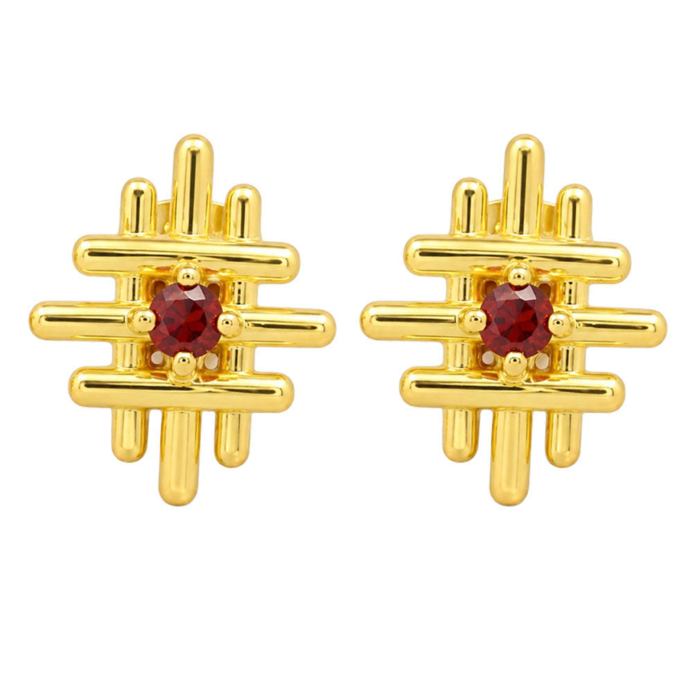 18K Gold Plated Geometric Modern Design Stud Earrings With Colorful Gemstone for Women BIE1034