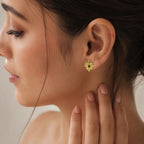 18K Gold Plated Geometric Modern Design Stud Earrings With Colorful Gemstone for Women BIE1034