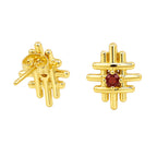 18K Gold Plated Geometric Modern Design Stud Earrings With Colorful Gemstone for Women BIE1034