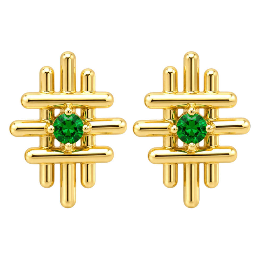 18K Gold Plated Geometric Modern Design Stud Earrings With Colorful Gemstone for Women BIE1034