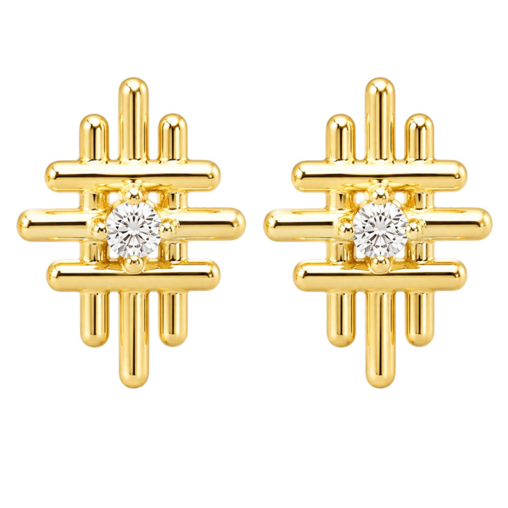 18K Gold Plated Geometric Modern Design Stud Earrings With Colorful Gemstone for Women BIE1034