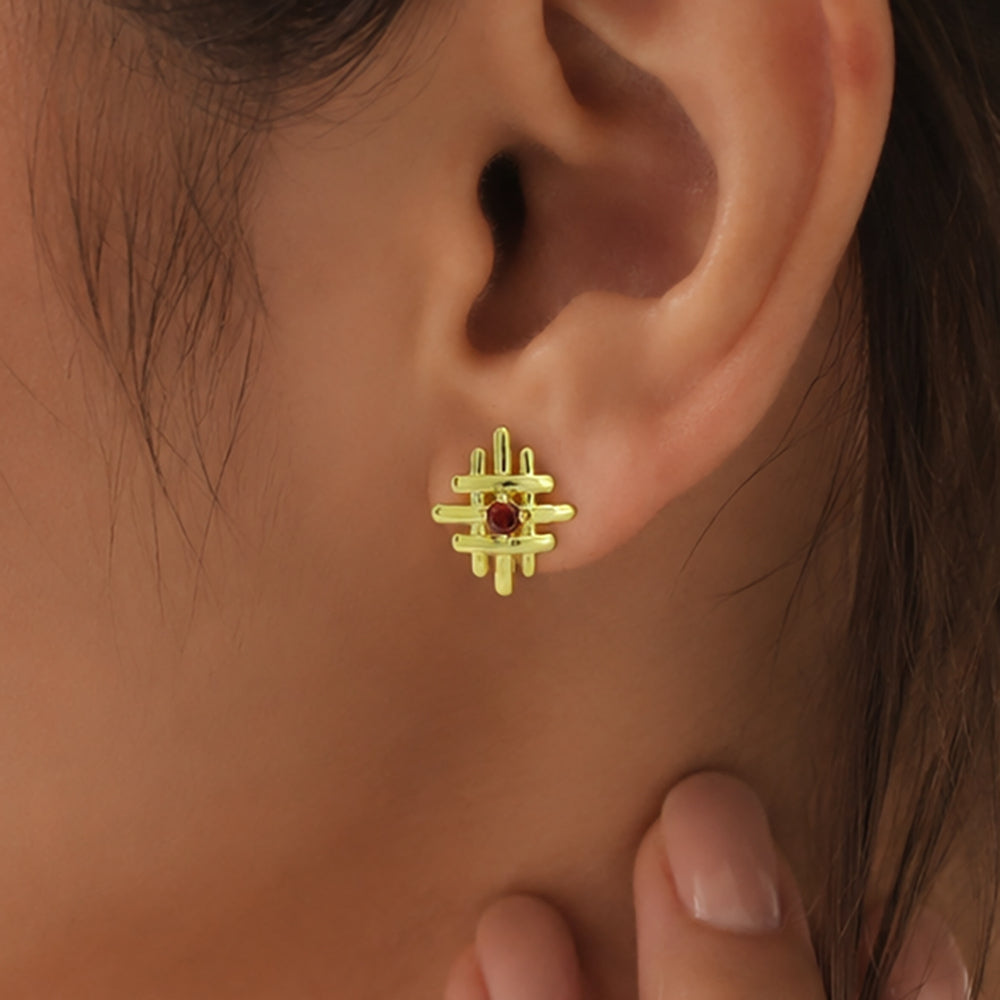 18K Gold Plated Geometric Modern Design Stud Earrings With Colorful Gemstone for Women BIE1034