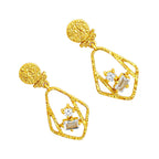 Designer 18K Gold Plated Geometric White Zircon & Green Tourmaline Statement Earrings for Women & Girls BIE1053