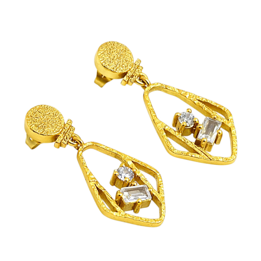 Designer 18K Gold Plated Geometric White Zircon & Green Tourmaline Statement Earrings for Women & Girls BIE1053