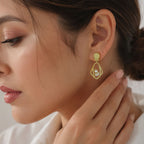 Designer 18K Gold Plated Geometric White Zircon & Green Tourmaline Statement Earrings for Women & Girls BIE1053