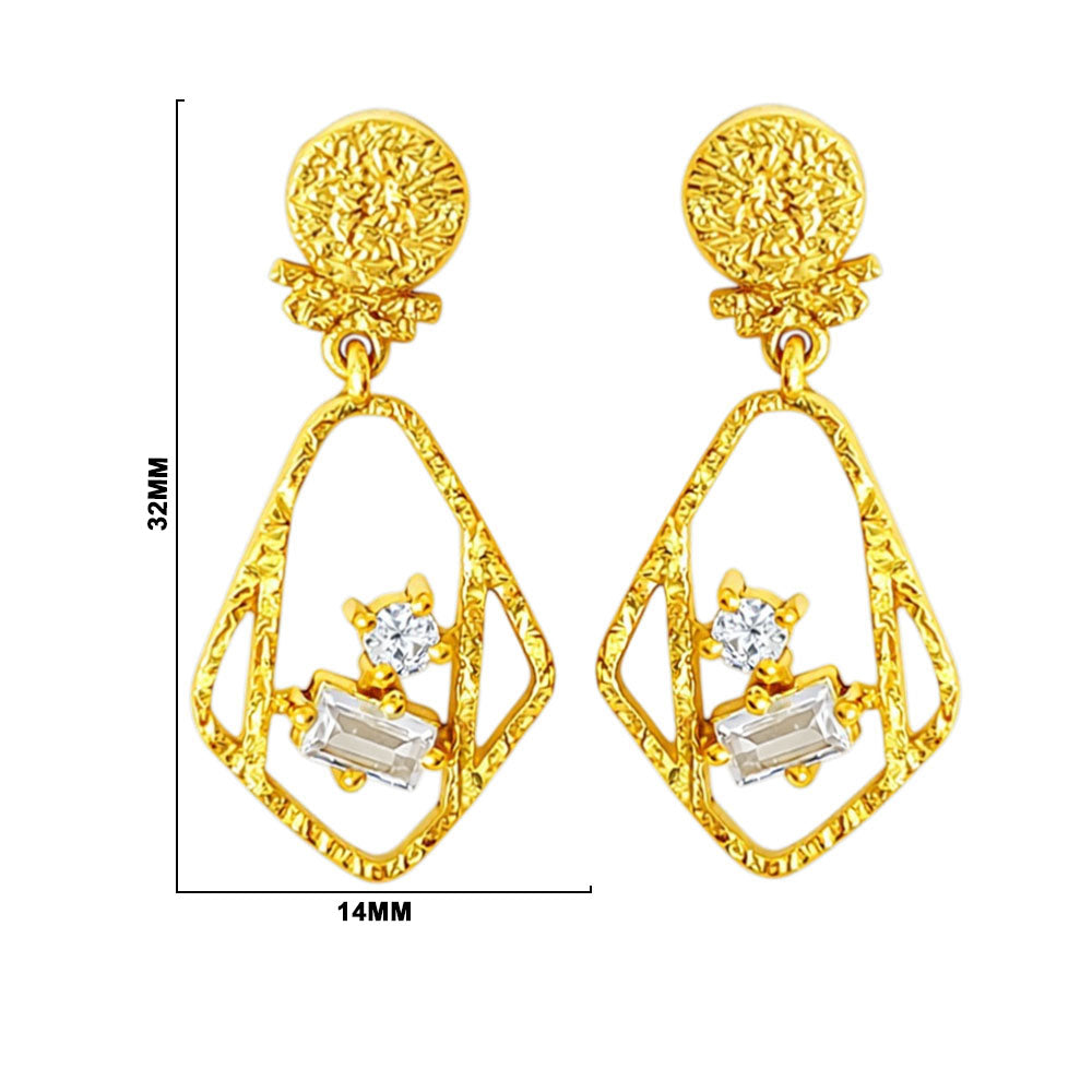 Designer 18K Gold Plated Geometric White Zircon & Green Tourmaline Statement Earrings for Women & Girls BIE1053