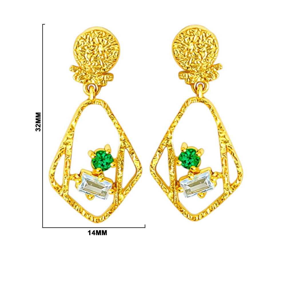 Designer 18K Gold Plated Geometric White Zircon & Green Tourmaline Statement Earrings for Women & Girls BIE1053