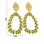 Designer 18K Gold Plated Green Enamel Meenakari Leaf Design with Gemstone Hoop Earrings BIE1054