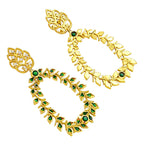Designer 18K Gold Plated Green Enamel Meenakari Leaf Design with Gemstone Hoop Earrings BIE1054