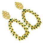 Designer 18K Gold Plated Green Enamel Meenakari Leaf Design with Gemstone Hoop Earrings BIE1054