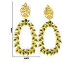 Designer 18K Gold Plated Green Enamel Meenakari Leaf Design with Gemstone Hoop Earrings BIE1054