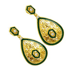 Elegant 18K Gold Plated Green Enamel Meenakari Designer Dangle Earrings for Women & Girls BIE1055