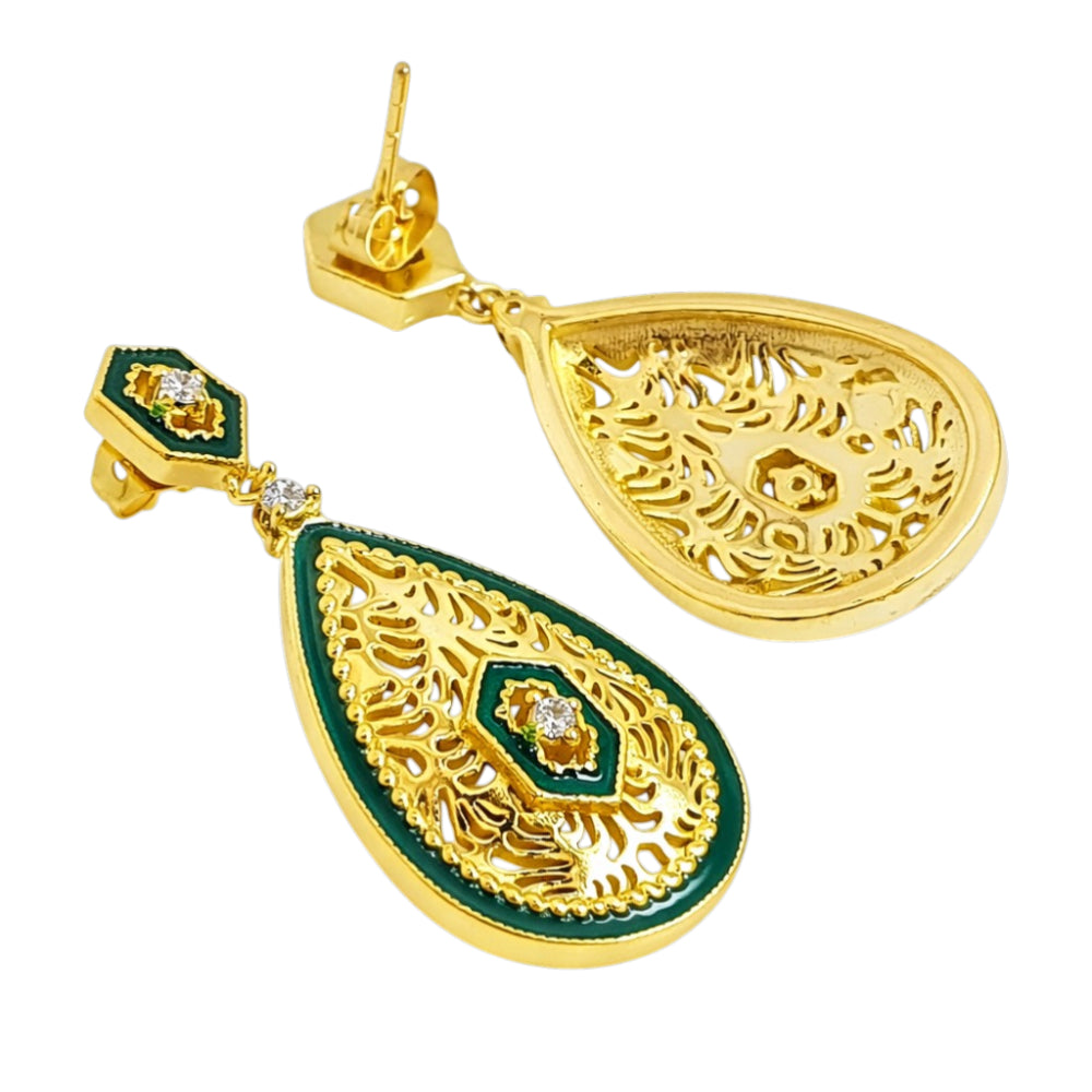 Elegant 18K Gold Plated Green Enamel Meenakari Designer Dangle Earrings for Women & Girls BIE1055