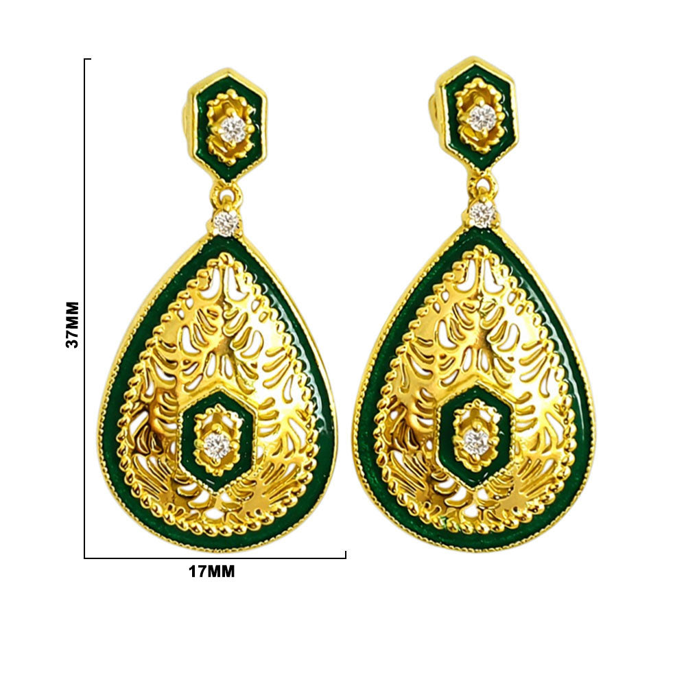 Elegant 18K Gold Plated Green Enamel Meenakari Designer Dangle Earrings for Women & Girls BIE1055