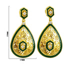 Elegant 18K Gold Plated Green Enamel Meenakari Designer Dangle Earrings for Women & Girls BIE1055