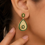 Elegant 18K Gold Plated Green Enamel Meenakari Designer Dangle Earrings for Women & Girls BIE1055