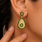 Elegant 18K Gold Plated Green Enamel Meenakari Designer Dangle Earrings for Women & Girls BIE1055