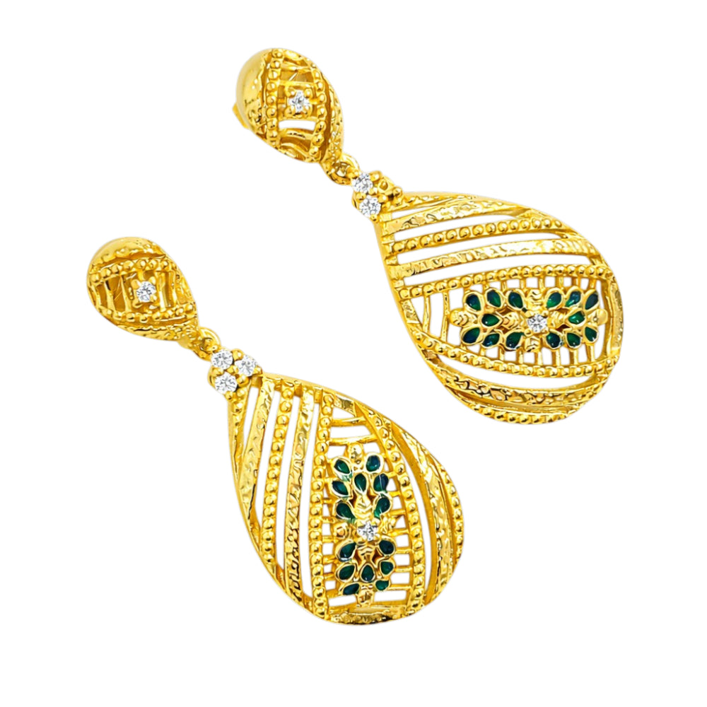 Elegant 18K Gold Plated Green Enamel Meenakari Designer Dangle Earrings for Women & Girls BIE1056
