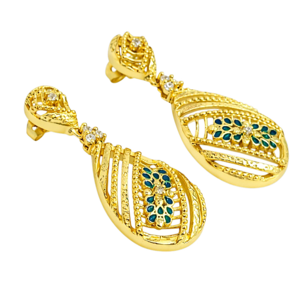 Elegant 18K Gold Plated Green Enamel Meenakari Designer Dangle Earrings for Women & Girls BIE1056