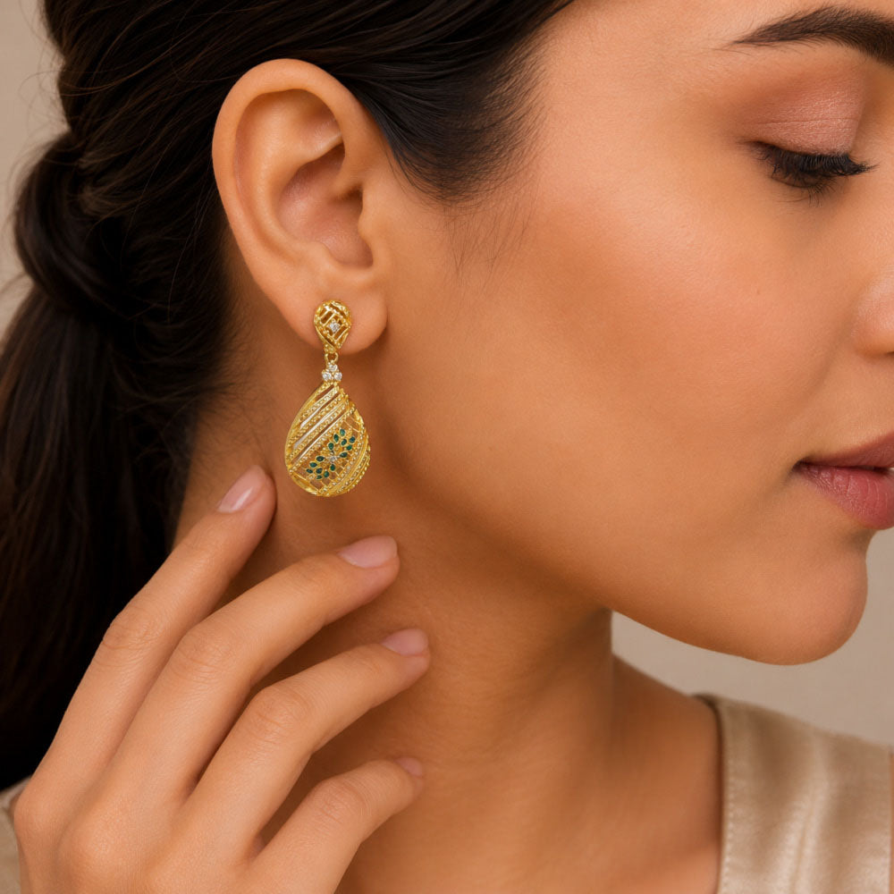 Elegant 18K Gold Plated Green Enamel Meenakari Designer Dangle Earrings for Women & Girls BIE1056