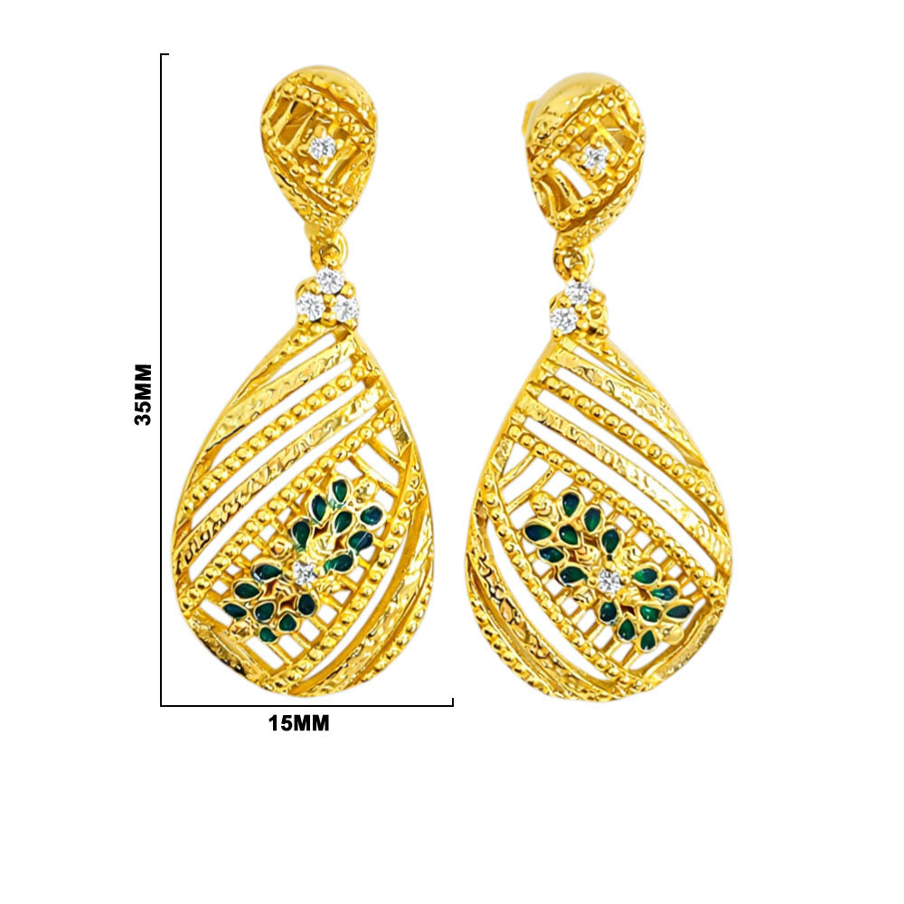Elegant 18K Gold Plated Green Enamel Meenakari Designer Dangle Earrings for Women & Girls BIE1056