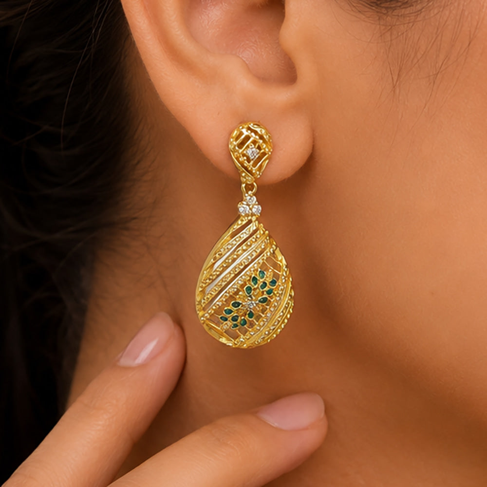 Elegant 18K Gold Plated Green Enamel Meenakari Designer Dangle Earrings for Women & Girls BIE1056