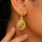 Elegant 18K Gold Plated Green Enamel Meenakari Designer Dangle Earrings for Women & Girls BIE1056