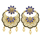 Elegant 18K Gold Plated Blue Enamel Pearl Chandbali Earrings for Women & Girls BIE1057